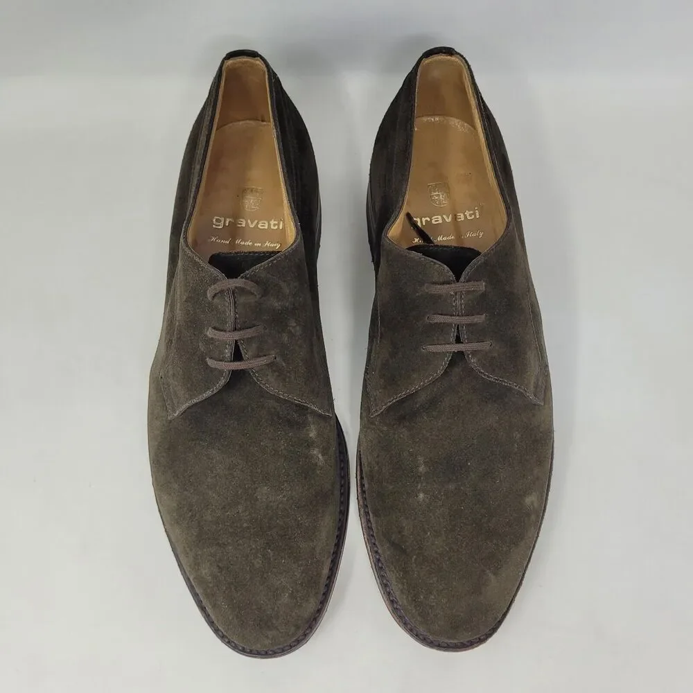 Gravati Shoes Mens 9 Brown Suede Derby Tie Lace Up Italy Classic Dress Casual